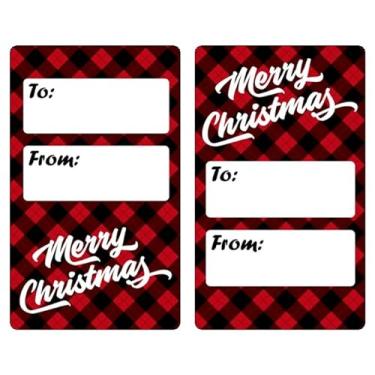 Imagem de Etiquetas de presente xadrez de Feliz Natal, adesivos brilhantes autoadesivos, etiquetas de . Conjunto de 80 etiquetas de e para etiquetas. Feito nos EUA