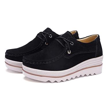 Imagem de Veroders Mocassins femininos de camurça, sem cadarço, confortáveis, sapatos de plataforma grossa e macia, para negócios, trabalho, caminhada, 3089 Preto, 36