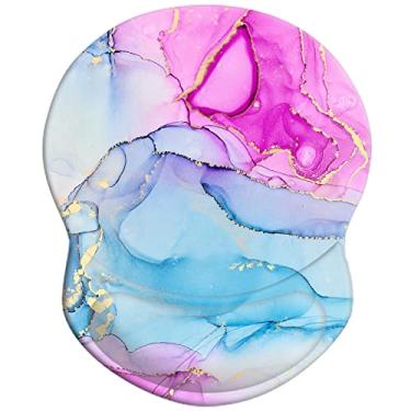 Imagem de Mouse Pad com suporte de pulso, Mousepad antiderrapante descanso de pulso para escritório, computador, laptop e Mac - durável e confortável e leve suporte ergonômico (D - Mármore azul rosa - 3)