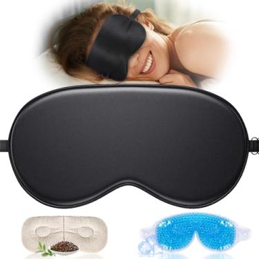 Imagem de TOPOINT Máscara de dormir de seda com bloqueio de luz, máscara de olho aquecida 3 em 1 para dormir, inclui sementes de seda Senna e máscaras de gel para mulheres e homens olheiras secas