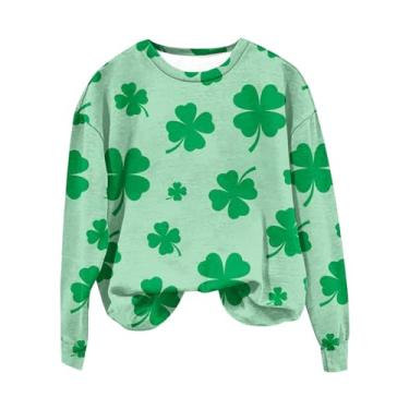 Imagem de Camiseta feminina do Dia de São Patrício manga comprida verde trevo blusa casual 2024 Natal coração gráfico tops, nº 27 - laranja, GG