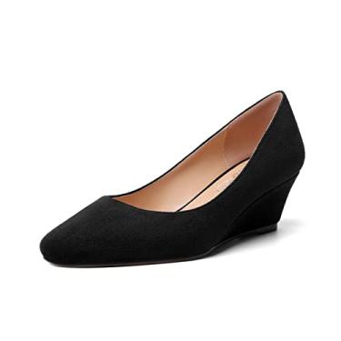 Imagem de SHOWFOREST Sapato feminino sem cadarço de camurça, sólido, casual, bico quadrado, salto baixo, salto baixo, 5 cm, Preto, 39