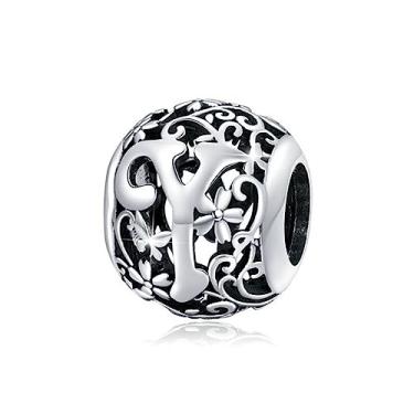 Imagem de Pulseira de prata esterlina 925 A-Z com letra inicial berloques do alfabeto para pulseiras Pandora, miçangas, colar faça você mesmo, pingentes de tornozeleira para mulheres e meninas, presentes de