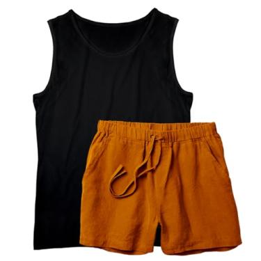 Imagem de Kit Conjunto Camiseta Basica Estampada e Short Tactel Masculino (Preto e Caqui, P)