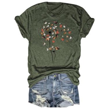 Imagem de Camisetas femininas com estampa de dente-de-leão para meninas adolescentes e amantes de flores silvestres, Verde galinha, P