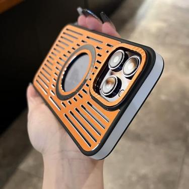 Imagem de Capa magnética de dissipação de calor de metal ultra fina para iPhone 15 13 12 14 Pro Max Cooling Hollow Out Cover, laranja, para iPhone 14 ProMax
