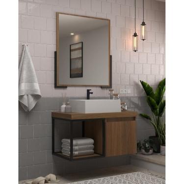 Imagem de Conjunto Balcão para Banheiro com Espelheira Miami 80 Noce
