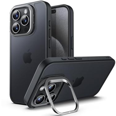 Imagem de JETech Capa Kickstand para iPhone 15 Pro Max 6,7 Polegadas, Suporte de Câmera Ajustável Integrado, Case Proteção Contra Quedas de Nível Militar, Capinha Traseira Fosca Translúcida (Titânio Preto)