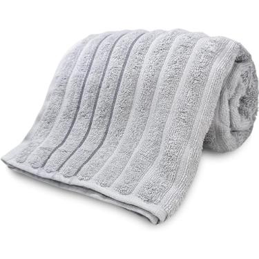 Imagem de Toalha de Banho Wave em Jacquard 100% Algodão - 70cm x 1,40m - Alta Absorção, Macia e Volumosa, Pré-Lavada e Pré-Encolhida, Gramatura 450g/m², Acabamento de Luxo com Barrado Bordado (Cinza)