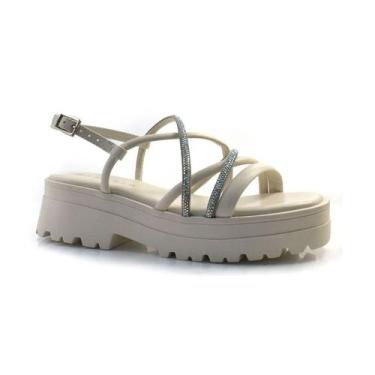 Imagem de Sandália Flatform Anabela Strass Brilho Ramarim 2438203 Bege