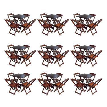 Imagem de Kit 9 Conjuntos de Mesa Dobravel com 4 Cadeiras de Madeira 70x70 para Restaurante e Bar - Imbuia