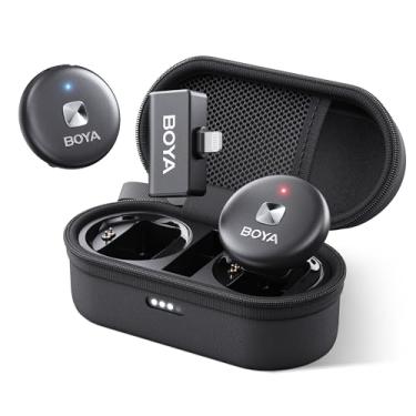 Imagem de Microfone de lapela sem fio Omic BOYA para iPhone 14/13/12/Lightning, cancelamento de ruído, Estojo carregamento com Zíper, para gravação de vídeo, YouTube, Vlog