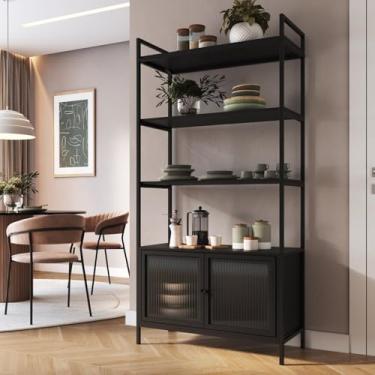 Imagem de Estante Biblioteca com 2 Portas e 3 Prateleiras Euforia Yescasa Preto
