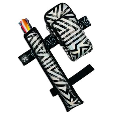 Imagem de Bolsa de telefone VERS MURSE com coldre para ventilador, faixa de braço/perna, zíperes com fivela e bolso com zíper oculto para festas de corvos/circuitos (ZIGZAG Vers Murse prata + coldre para