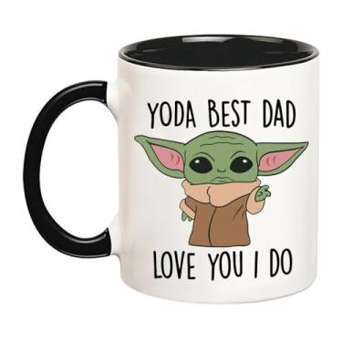 Imagem de YOLANDEEUROKOK Caneca Yoda Best Dad, Best Dad Ever Gift, Caneca de café Baby Yoda, presente engraçado para papai, presente de melhor pai do mundo, 325 ml, caneca de café/xícara, preta