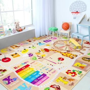 Imagem de Chicrug Tapete educativo infantil para sala de jogos, 1,2 x 1,8 m TPR antiderrapante para sala de aula infantil para aprender ABC Animal, forma cor fruta, tapete de brincar lavável para crianças,