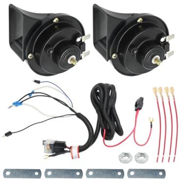 Imagem de Vkinman Buzina de carro de caracol impermeável de 12 V com arnês, buzina de carro com interface especial alta/baixa 130DB, substituição para a maioria das motocicletas veículos todo-o-terreno Karts