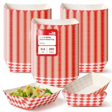 Imagem de Fit Meal Prep [Pacote com 250 bandejas de comida de papel de 0,2 kg pesadas, bandeja de nacho xadrez vermelha para festas, feiras, piqueniques, carnavais, comporta picles de molho de queijo ketchup