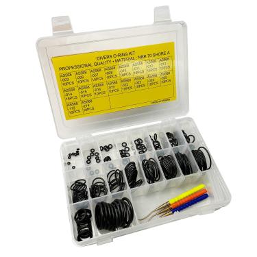 Imagem de Scuba Choice Kit de anéis de vedação de mergulho com palheta de latão – conjunto de 200 peças para manutenção de equipamentos de mergulho, anéis de vedação pretos duráveis, ferramenta compacta e