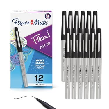 Imagem de Paper Mate Canetas de ponta de feltro Flair, ponta ultrafina (0,4 mm), preta, 12 unidades