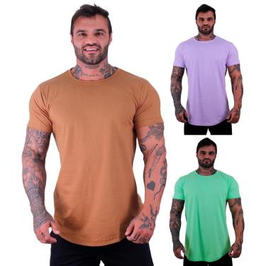 Imagem de Kit 3 Camiseta Longline MXD Conceito Slim Coloridas Básicas e Mescladas Sem Estampa Lisas-Masculino