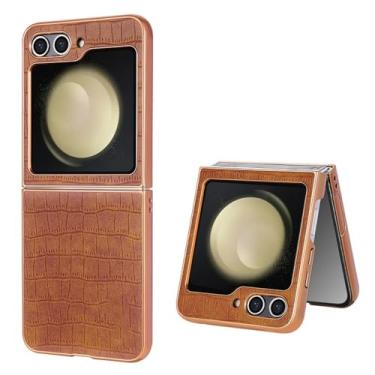 Imagem de Capa de couro com padrão de crocodilo de luxo para Samsung Galaxy Z Flip 6 5 4 3 Flip 5, marrom, para Samsung W25Flip