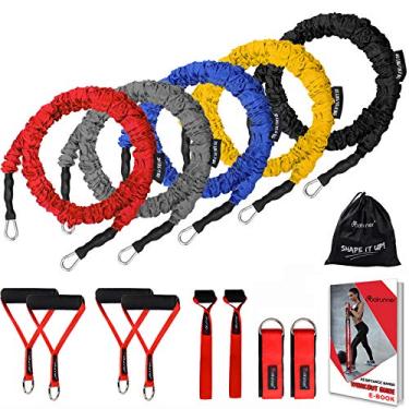 Imagem de Coolrunner Conjunto de 14 pulseiras de resistência, tubos de exercício, faixas de treino de 9 kg a 18 kg com alças, mangas protetoras de nylon, âncora de porta, tira de tornozelo, faixas elásticas de