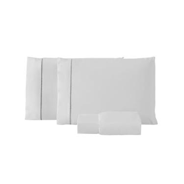 Imagem de Jogo de Lençol Solteiro 2 Peças Ponto Palito Percal 200 Fios Roupa de Cama Box (BRANCO)