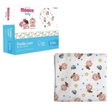 Imagem de Kit 5 Unidades De Fraldas De Pano Turma da Mônica Bebê Luxo - Incomfra