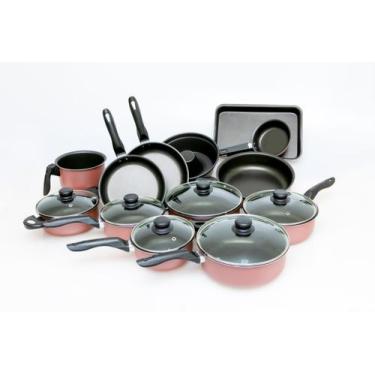 Imagem de Conjunto Panelas 13 Peças Antiaderente Teflon Tampa Vidro - Rose - Man