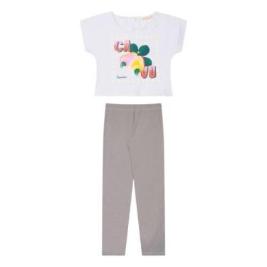 Imagem de Conjunto Infantil Menina, Blusa Branca Caju MM E Legging Cinza - Tupin