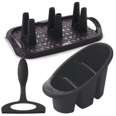 Imagem de Conjunto de pia escorredor de talheres, rodinho e escorredor de copos 