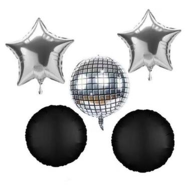 Imagem de Kit 5 Peças Buque ESPELHADO Balada DISCOTECA Balões Bexiga Estrela - P
