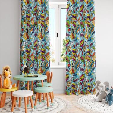 Imagem de Cortina Tecido Oxford Quarto Infantil Heróis Balões Quadrinhos - 280x2