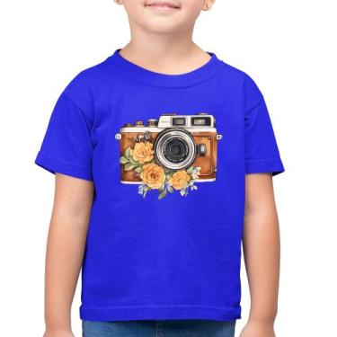 Imagem de Camiseta Algodão Infantil Máquina Fotográfica Vintage e Flores - Foca 