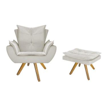 Imagem de kit Poltrona e Puff Fenzzi Base Giratória de Madeira Sala de Espera Re