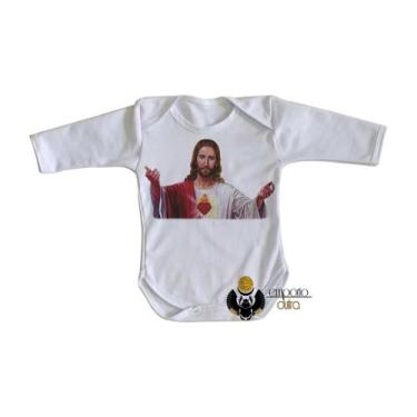 Imagem de body nenê criança roupa bebê manga longa Jesus Cristo coração - Empóri