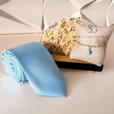 Imagem de Kit gravata e pulseira para padrinhos casamento azul serenity gravata 