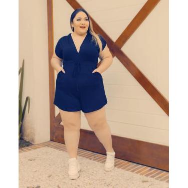 Imagem de Macaquinho Plus Size Decote em V com Bolso - luh may, Azul, M