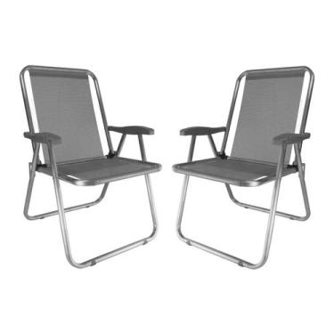 Imagem de Kit 2 Cadeira Max Alumínio Praia Piscina Camping Até 140 Kg Cinza - Za