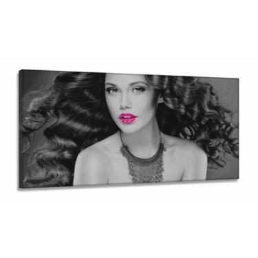 Imagem de Quadro Decorativo Mulher Beleza Batom Pink em Tecido Canvas 130x60 - W