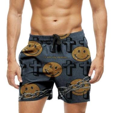 Imagem de Short Praia Shorts Banho Bermuda Verão I am My Demon Emoji Cruz 632 - 