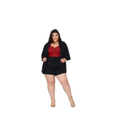 Imagem de Cardigan Kimono e Shorts Verão Moda Plus Size G1 Branco  XG Kn -A - Do
