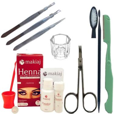 Imagem de Kit Sobrancelha Makiaj Henna com Fixador Rena + Navalha E Tesoura + 3 