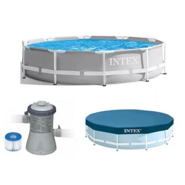 Imagem de Piscina Intex 5000 litros estrutural PRISM Cinza com Bomba Filtro 110v