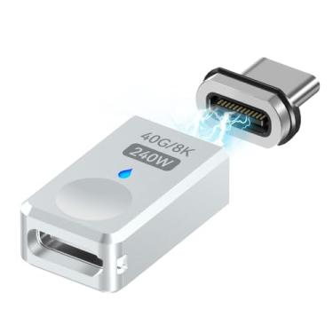 Imagem de SHEEAST Adaptador magnético USB tipo C 40Gbps 240W adaptador magnético USB C 24 pinos reto 8K 60Hz para Thunderbolt 3/4, MacBook Pro/Air, Steam Deck, Quest 2, RoG Allyand mais dispositivos tipo C