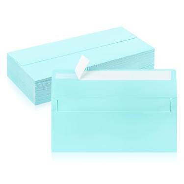 Imagem de Pacote com 50 envelopes empresariais nº 10, envelopes padrão azul claro, autovedação, envelopes para correspondência comercial tamanho carta para cheques, faturas, declarações, aniversário, formatura,