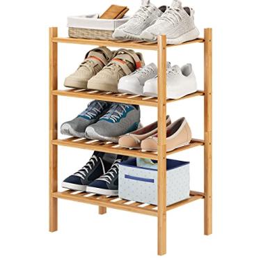 Imagem de Furshus Sapateira pequena, organizador de armazenamento empilhável de bambu de 4 níveis, suporte de sapato para armário, entrada e corredor