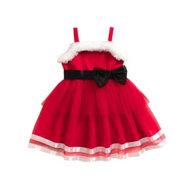 Imagem de Vestido infantil de Natal para meninas, Papai Noel, vestido de princesa, lindo traje de Natal, Vestido de tule sem mangas, 5-6 Anos