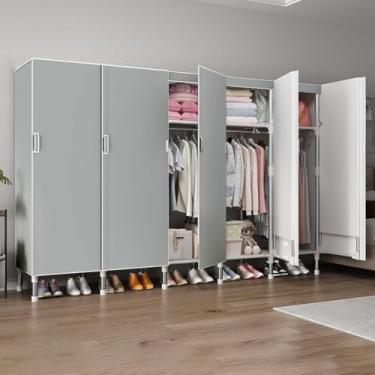 Imagem de Grande guarda-roupa de lona grande guarda-roupa de lona com haste de pendurar, prateleiras, capa de tecido, prateleiras de guarda-roupa de lona portátil, organizador de armazenamento de guarda-roupa,